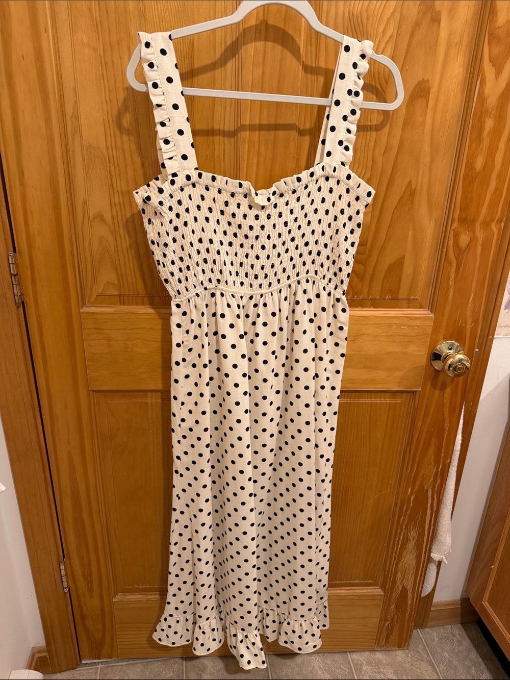 Zara Cream Midi Dress with Black Polka Dots